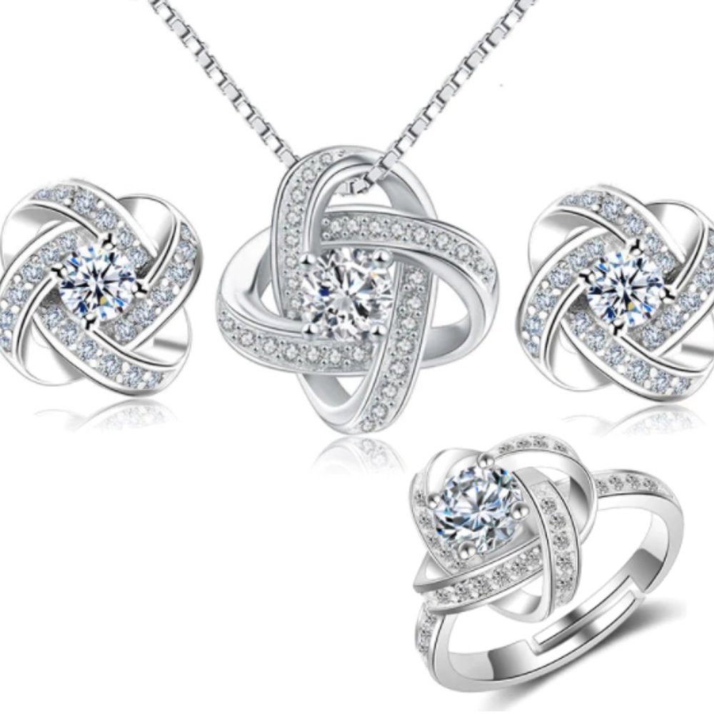 Crystal Cross Clover Bridal Set- Necklace/Earring